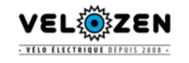 Logo Velozen avec un symbole d’engrenage bleu intégré au nom et la mention « vélo électrique depuis 2008 »